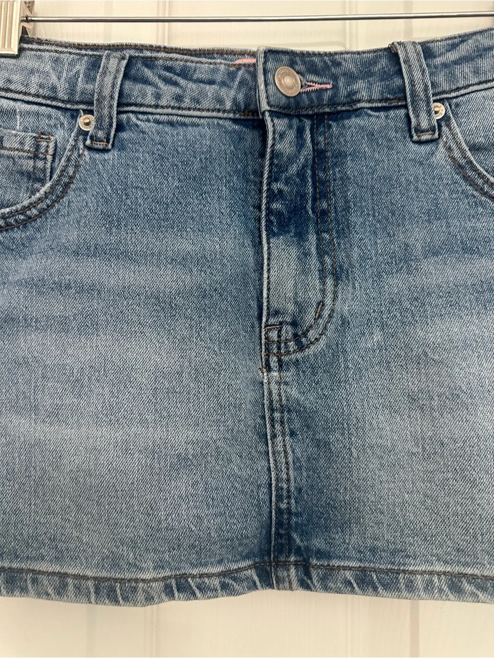 Juicy Couture Y2K blue denim Jean mini skirt with heart detail, size 3